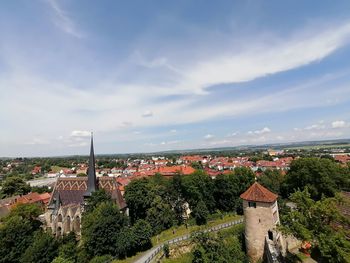 High angle view of townscape against sky