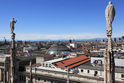 High angle view of cityscape seen from duomo di milano against sky