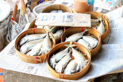 Close-up of fish for sale at market stall