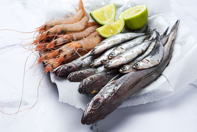 High angle view of fish in plate