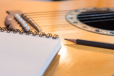High angle view of pen on table