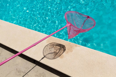 High angle view of butterfly net over swimming pool