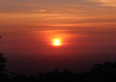 Scenic view of silhouette trees against romantic sky at sunset