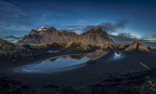 Panoramic view of landscape and mountains against sky