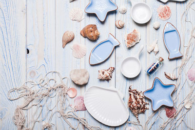 High angle view of cookies on table