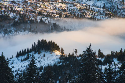 Scenic view of snow covered mountains against sky