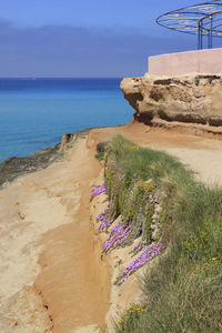 Scenic view of sea against blue sky