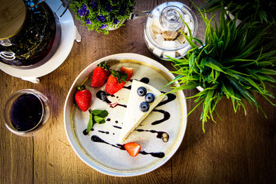 High angle view of breakfast served on table