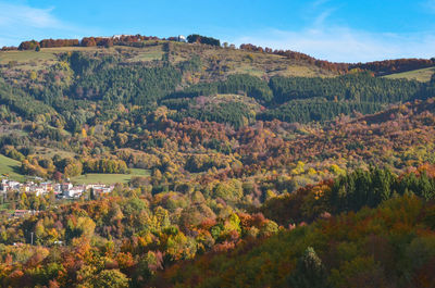 Scenic view of landscape against sky during autumn