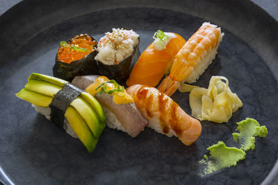 Close-up of sushi in plate