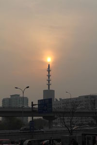 View of city at sunset