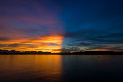 Scenic view of lake against sky during sunset