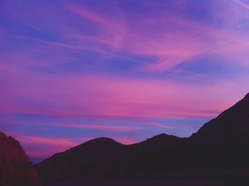Scenic view of silhouette mountains against sky at sunset