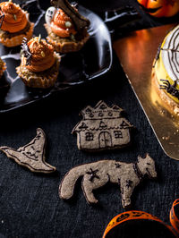 High angle view of dessert on table