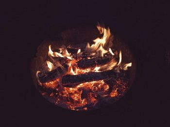 Close-up of bonfire at night