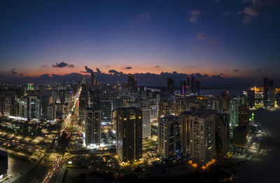 Aerial view on abu dhabi cityscape after the sunset
