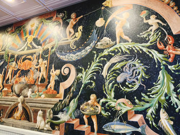 Close-up of sculptures on wall