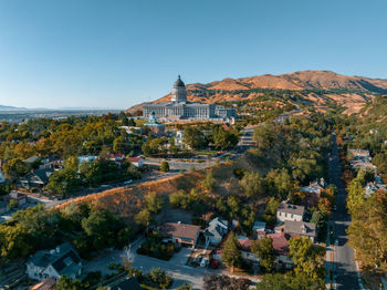 Aerial panoramic view of the salt lake city capitol building