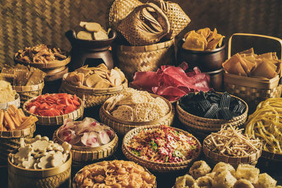 Assorted savory, uncooked crackers from several regional cuisines in indonesia