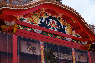 Low angle view of temple against building