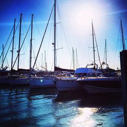 Boats moored at harbor