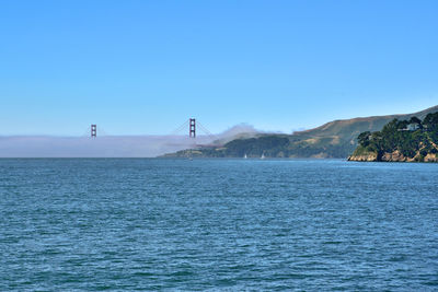 Scenic view of sea against clear blue sky