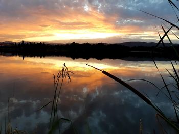 Scenic view of lake against sky during sunset