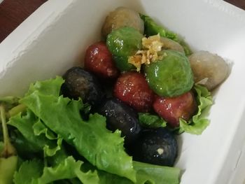 High angle view of chopped vegetables in bowl