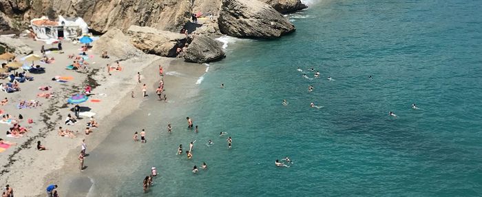 High angle view of people on beach