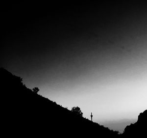 Low angle view of silhouette mountains against clear sky