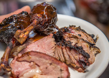 Close-up of meat served in plate