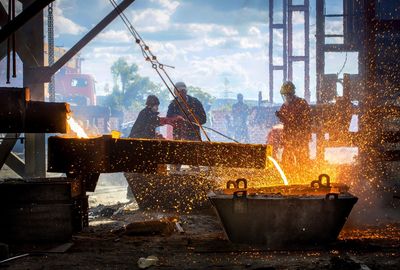 Workers at steel mill