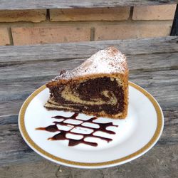 Close-up of cake in plate on table