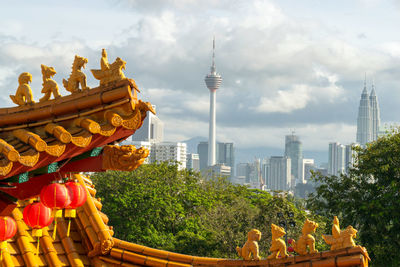 View of cityscape against cloudy sky