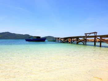 Scenic view of sea against clear blue sky