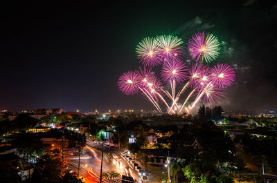 Firework display at night