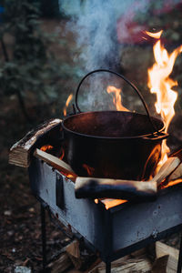 Close-up of fire on barbecue grill