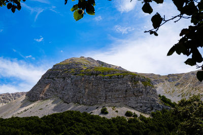 Low angle view of rock formation against sky in magliano de marsi, abruzzo italy