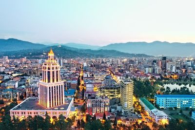 High angle view of buildings in city