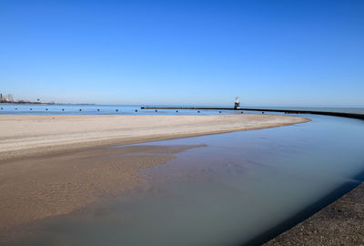 Scenic view of sea against clear blue sky