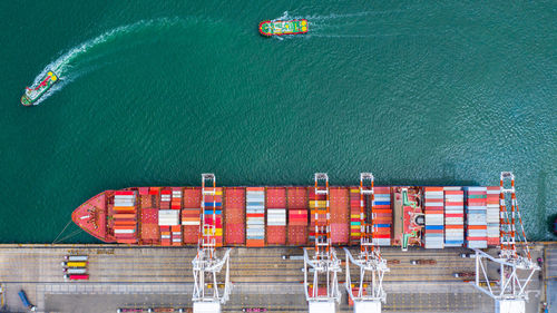 High angle view of ship in sea