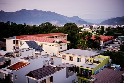 High angle view of townscape against sky