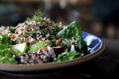 Close-up of salad in plate on table