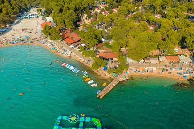 High angle view of boats in sea