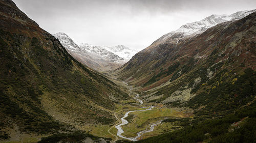 Scenic view of snowcapped mountains against sky