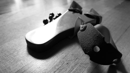 High angle view of skateboard on table