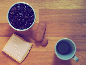 High angle view of breakfast on table