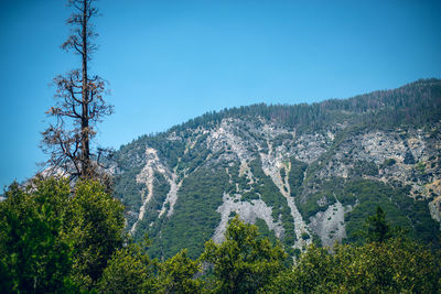 Scenic view of mountains against clear blue sky