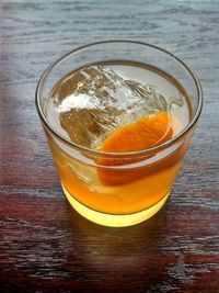 High angle view of drink on table