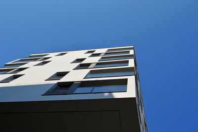 Low angle view of building against clear blue sky